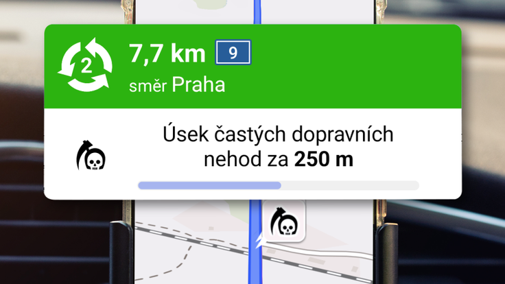 Oznámení o úseku dopravních nehod v aplikaci Mapy.cz
