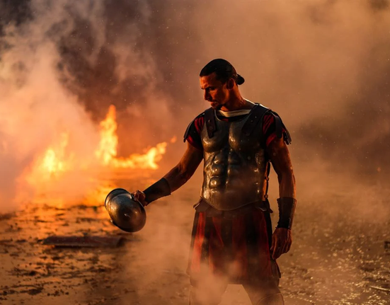 Zlatan Ibrahimović jako římský voják Antivirus ve filmu Asterix a Obelix: Říše středu.