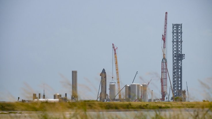 Startovacího zařízení Starbase společnosti SpaceX v Boca Chica v Texasu.