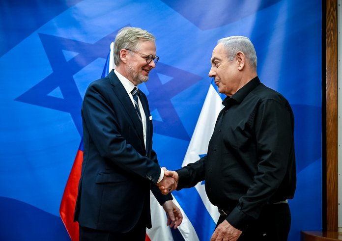 Petr Fiala s izraelským premiérem Benjaminem Netanjahuem (25. 10. 2023)