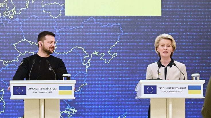 Volodymyr Zelenskyj a předsedkyně Evropské komise Ursula von der Leyen.