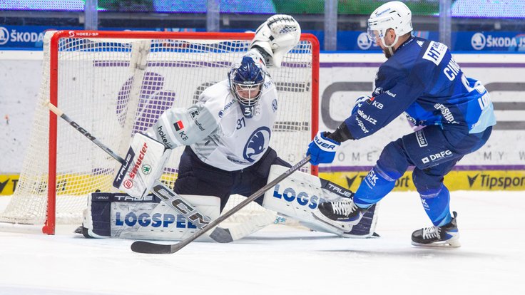 Plzeňský gólman Nick Malík vychytal všechny nájezdy Komety.