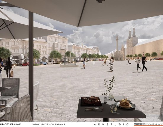 Vizualizace nové podoby Velkého náměstí v Hradci Králové.