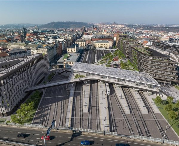 Vizualizace rekonstrukce Masarykova nádraží v Praze.