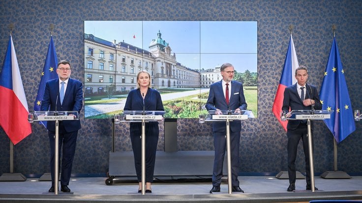 Foto z tiskové konference po jednání vlády (16. 8. 2023)