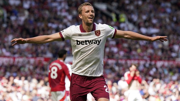 Tomáš Souček vstřelil gól Manchesteru United.