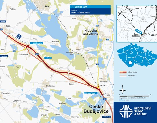 Plán přeložky silnice I/20 mezi Pištínem a Českým Vrbným.