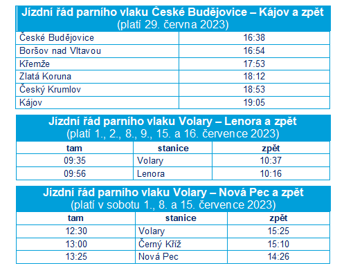 Jízdní řád Šumavské léto