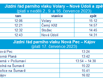 Jízdní řád Šumavské léto