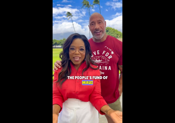 Oprah a Dwayne Johnson ve videu oznamujícím fond pro obyvatele Maui.
