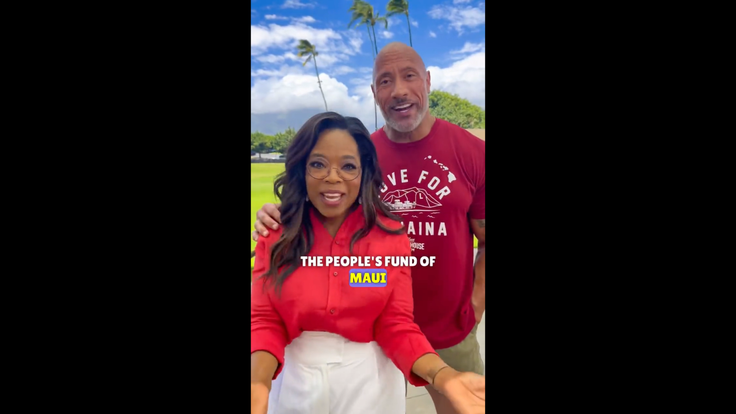 Oprah a Dwayne Johnson ve videu oznamujícím fond pro obyvatele Maui.