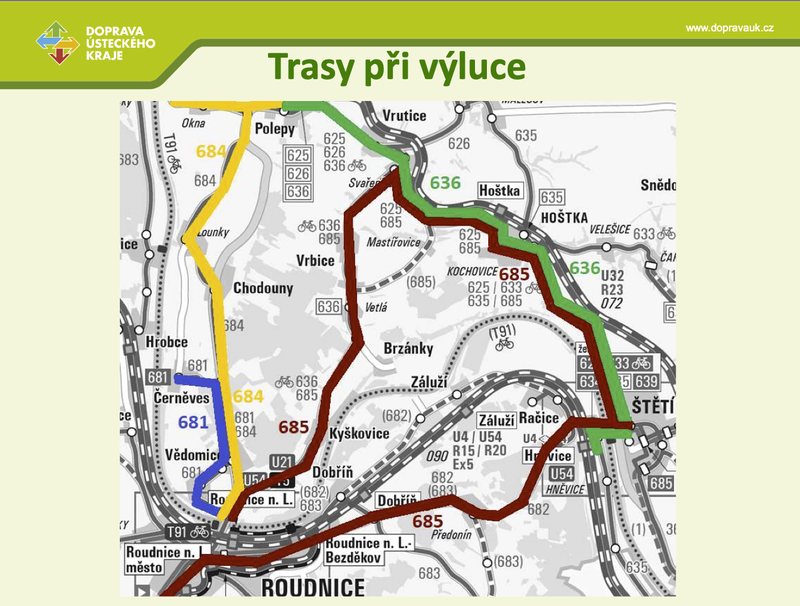 Trasy při výluce v Roudnici nad Labem