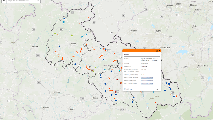 Podoba nové aplikace s opravami silnic Moravskoslezského kraje
