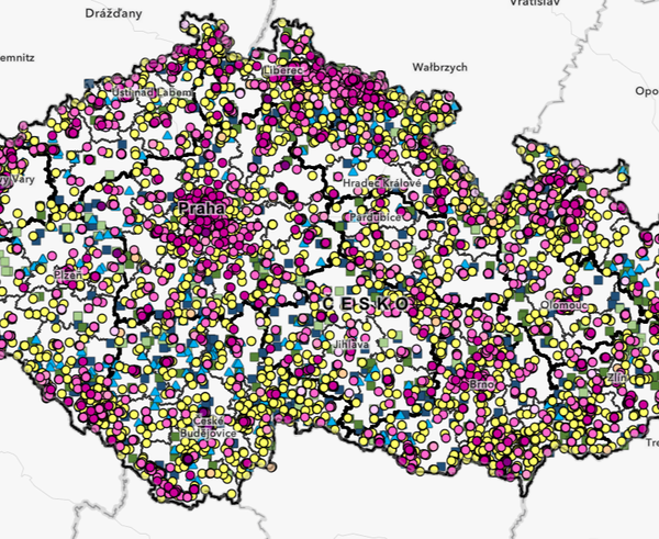 mapa ubytovacích zařízení ČSÚ