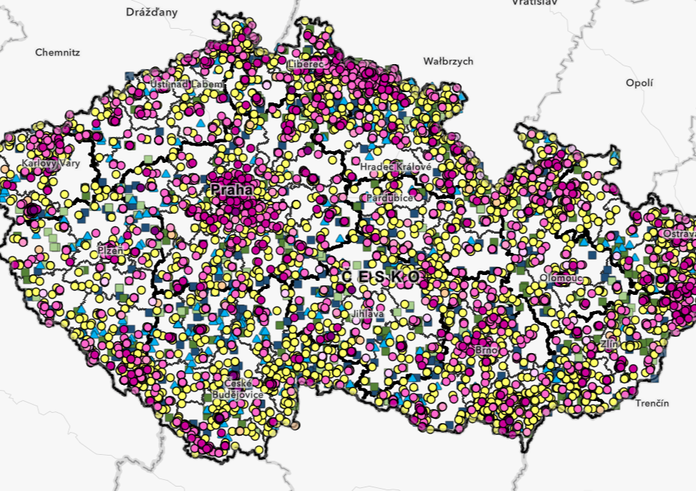 mapa ubytovacích zařízení ČSÚ