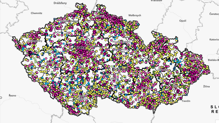 mapa ubytovacích zařízení ČSÚ