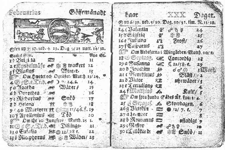 List švédského kalendáře z roku 1712 s datem 30. února.