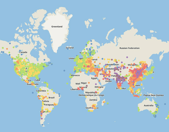 Čistota ovzduší ve městech (IQAIR interaktivní mapa)