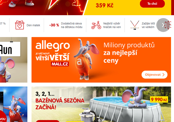 Reklamní banner na online tržiště Allegro na webu Mall.cz