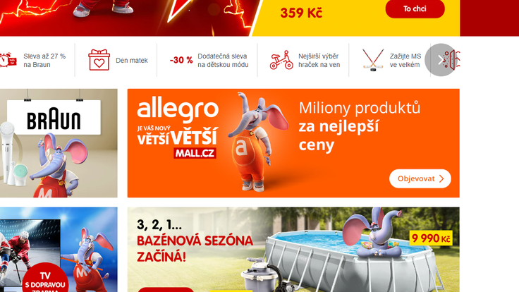 Reklamní banner na online tržiště Allegro na webu Mall.cz