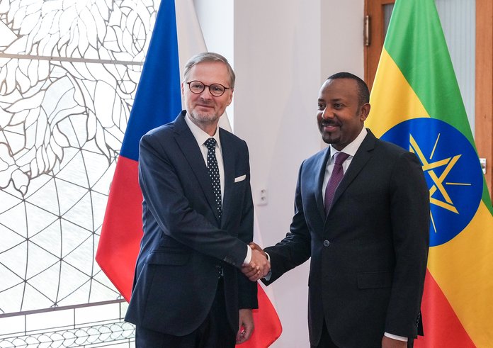 Premiér Petr Fiala se svým etiopským protějškem Abiy Ahmedem.
