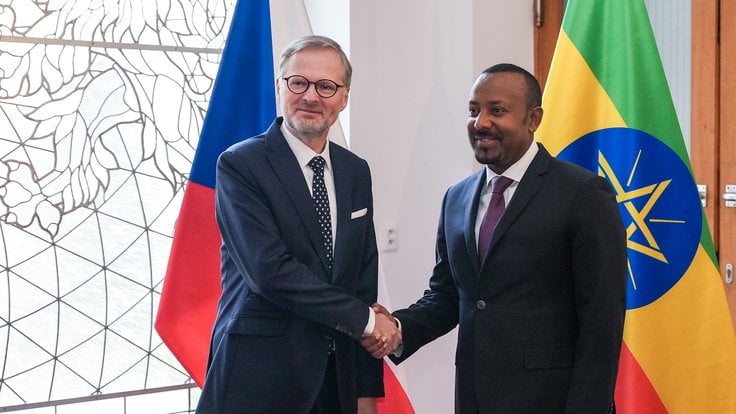 Premiér Petr Fiala se svým etiopským protějškem Abiy Ahmedem.