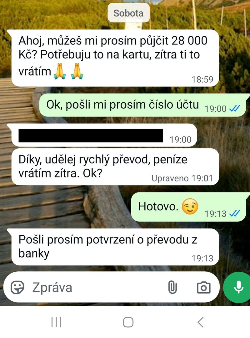 Podvodná komunikace na WhatsAppu