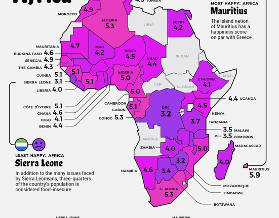 Nejšťastnější státy Afriky podle World Happiness Report 2023.