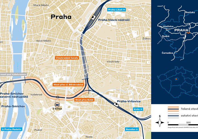 Mapa plánované rekonstrukce pod Vyšehradem