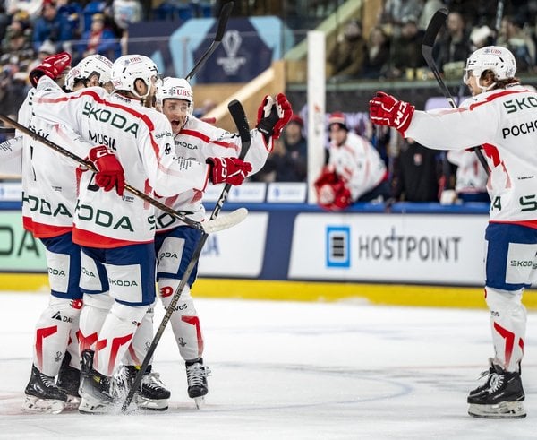 Hokejisté Pardubic po vstřeleném gólu