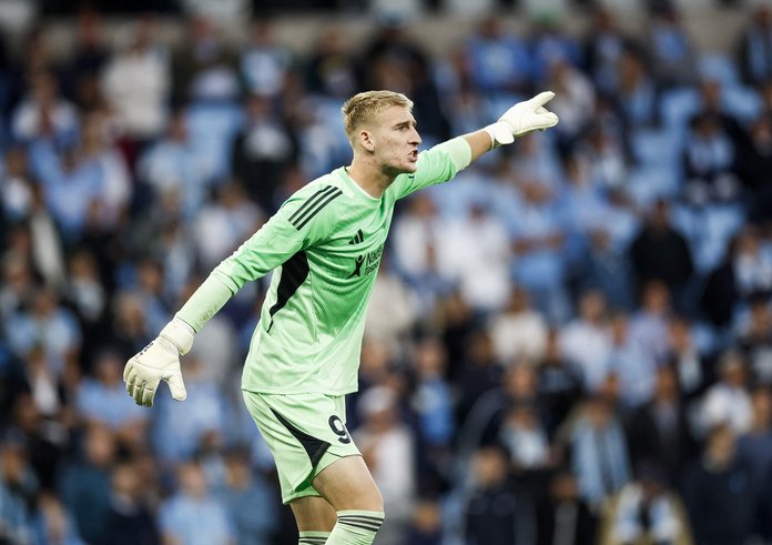 Olomoucký brankář Jan Koutný v zápase proti Malmö FF.