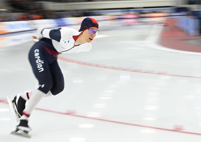 Metoděj Jílek při závodě na 5000 metrů.