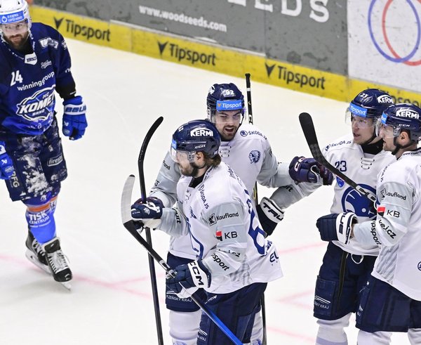 Hokejisté Plzně slaví gól