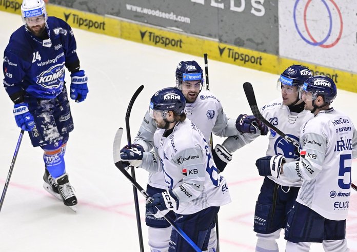 Hokejisté Plzně slaví gól