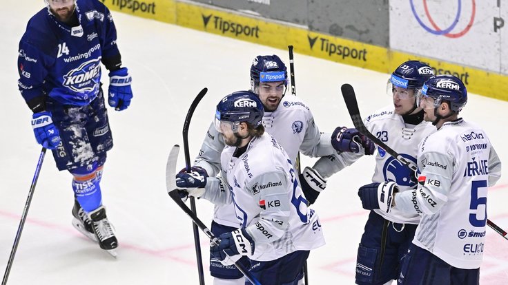 Hokejisté Plzně slaví gól