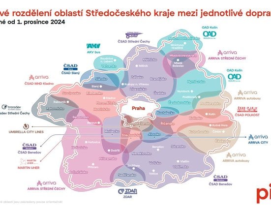 Rozdělení Středočeského kraje mezi jednotlivé dopravce