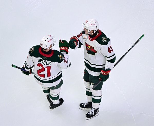 David Špaček se spoluhráčem z Iowy