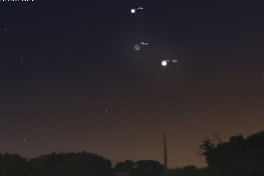 konjunkce Měsíce, Venuše a Jupiteru