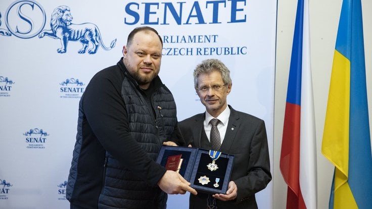 Předseda Nejvyšší rady Ukrajiny Ruslan Stefančuk a předseda Senátu Miloš Vystrčil