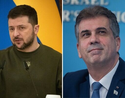 Ukrajinský prezident Volodymyr Zelenskyj a izraelský ministr zahraničí Eli Cohen